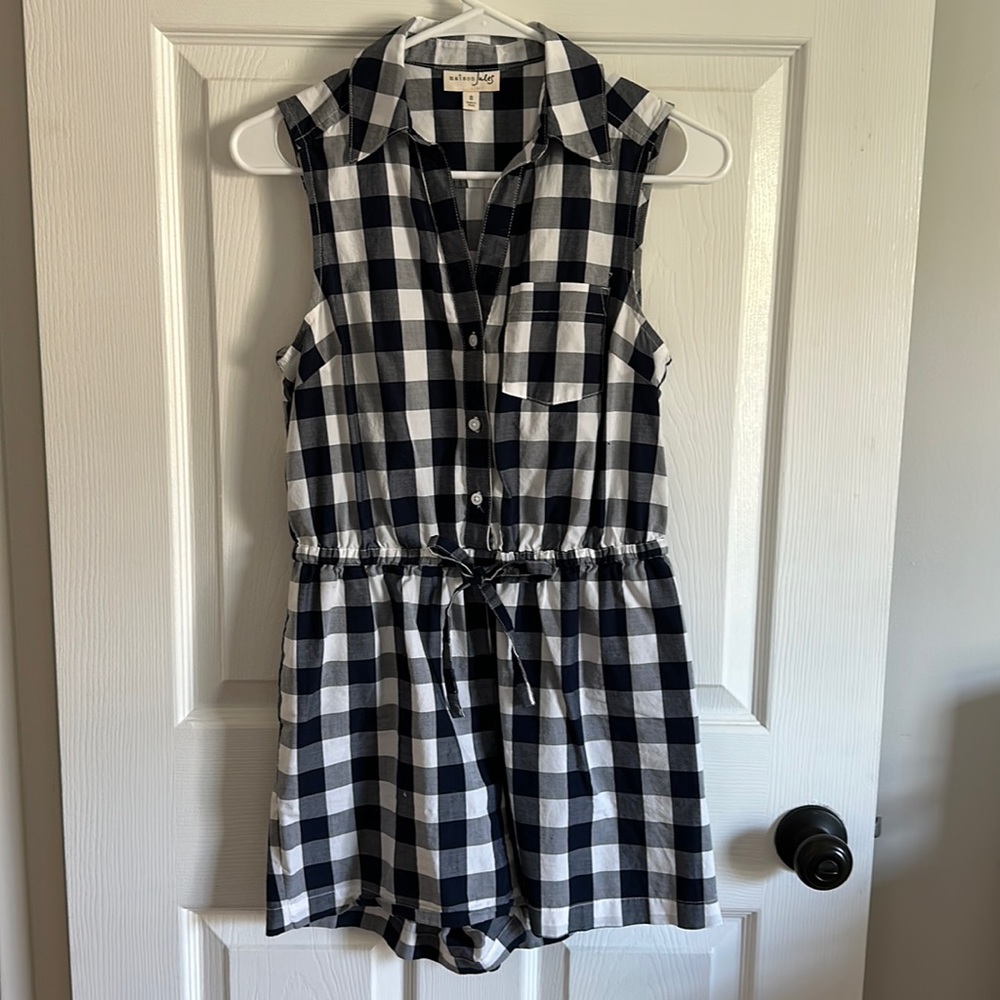 Blue and white checkered Madison Jules romper